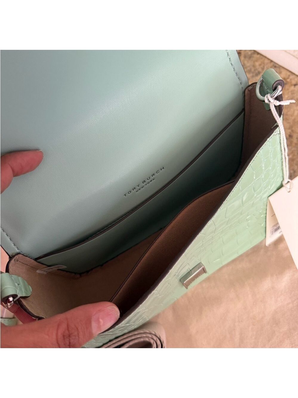 Tory Burch THEA EMBOSSED FLAP CROSSBODY / shoulder in NORTHERN LIGHTS color - Picture 4 of 11